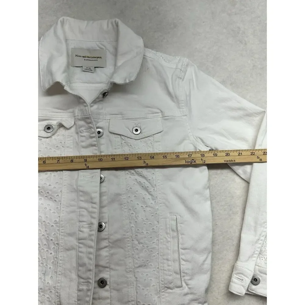 Pilcro Anthropologie White Denim Eyelet Trucker Jacket Boho Western XSmall - Picture 5 of 7